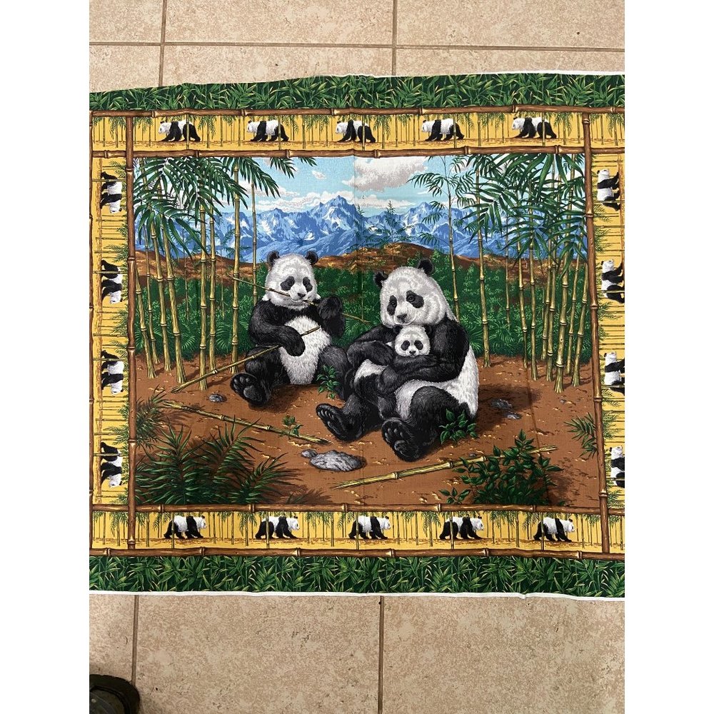 Vintage Family Panda Bamboo China Wall Hanging Photo Artwork